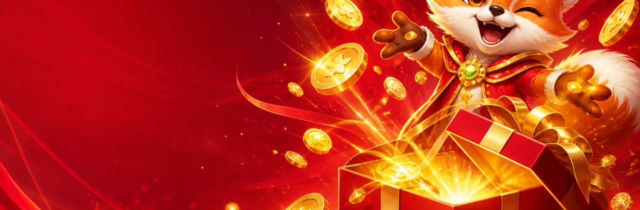 Banner ưu đãi với cáo đội vương miện và hộp quà ánh sao